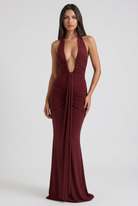 Abito maxi Ariel bordeaux strascico Bella di Roma – vista frontale
