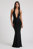 Abito maxi Ariel nero strascico Bella di Roma – gonna con strascico