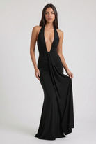 Abito maxi Ariel nero strascico Bella di Roma – taglie XS-XL