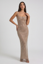 Abito maxi Isabella oro strass Bella di Roma – rete oro scintillante