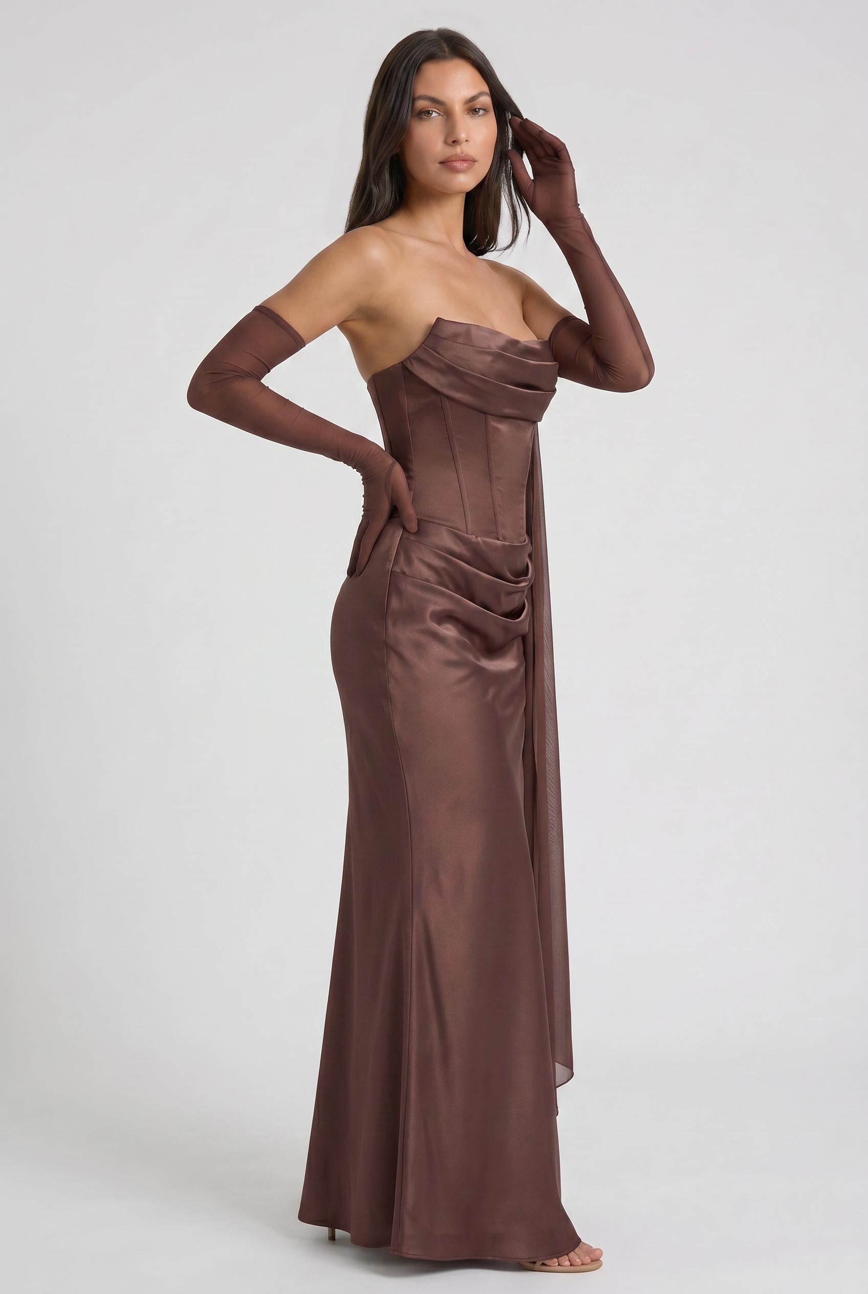 Abito maxi Vittoria marrone Bella di Roma – silhouette elegante