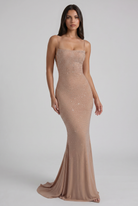 Abito maxi Lumina crema sirena strass Bella di Roma – vista frontale