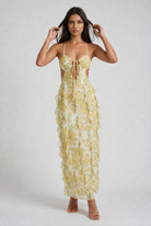 Abito maxi Dalia chiffon narciso Bella di Roma – gonna a volant frontale