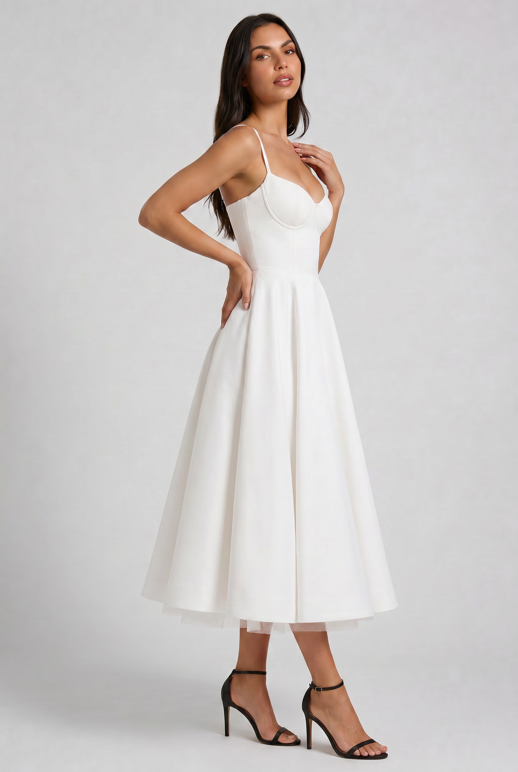 Abito Midi Selene Bianco Satin Bella di Roma – dettaglio