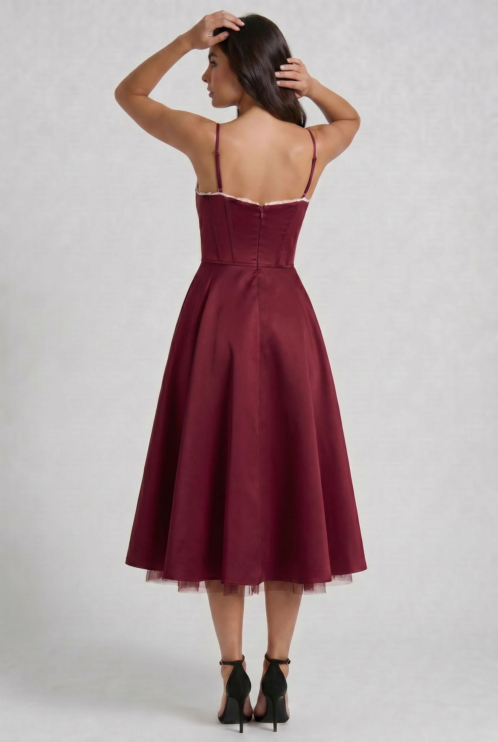 Abito Midi Selene Borgogna Satin Bella di Roma – laterale