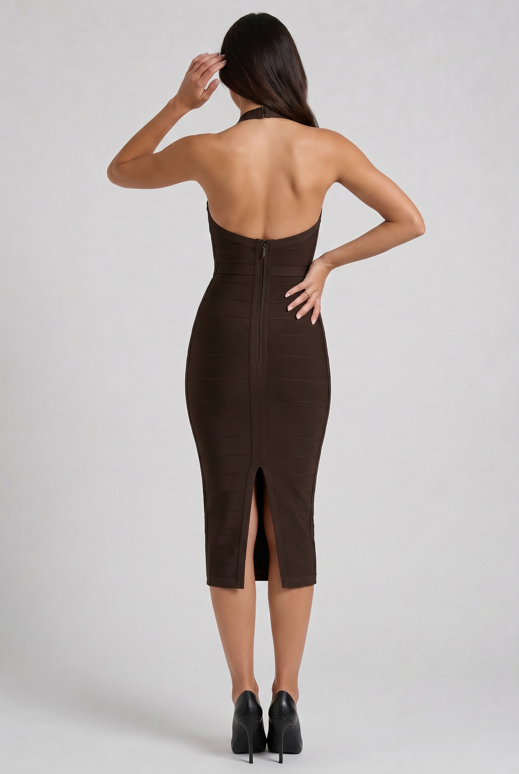 Abito midi Petra cioccolato Bella di Roma – look cerimonia autunnale