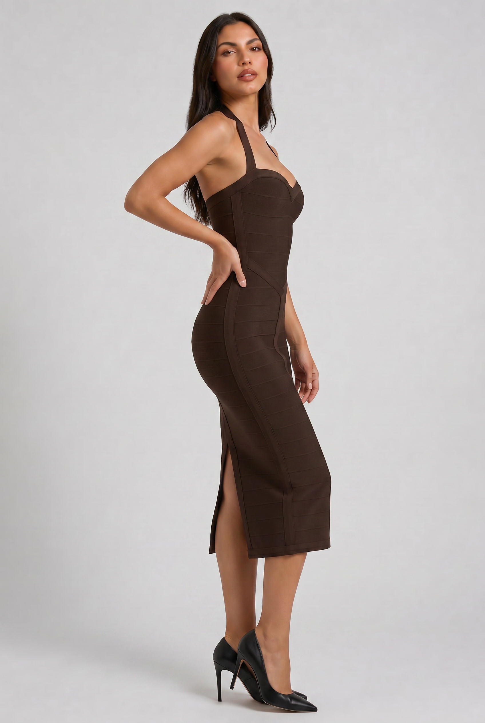 Abito midi Petra cioccolato Bella di Roma – silhouette femminile