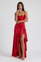 Abito maxi Samira satin bordeaux Bella di Roma – zip nascosta