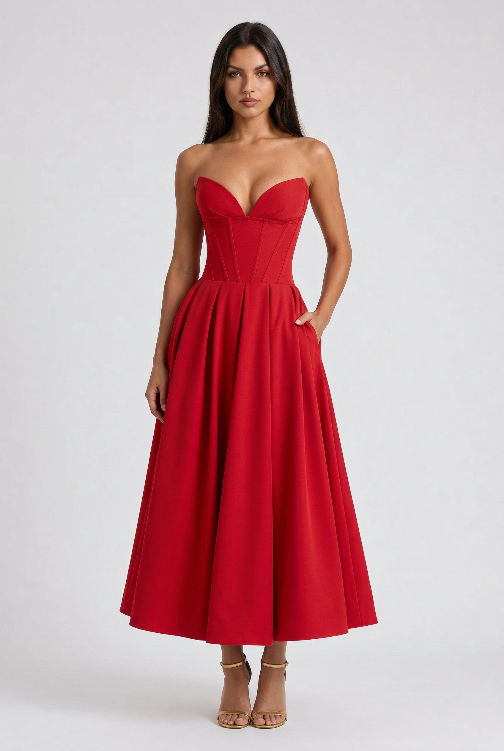 Abito Midi Amalfi Rosso Bella di Roma – modella