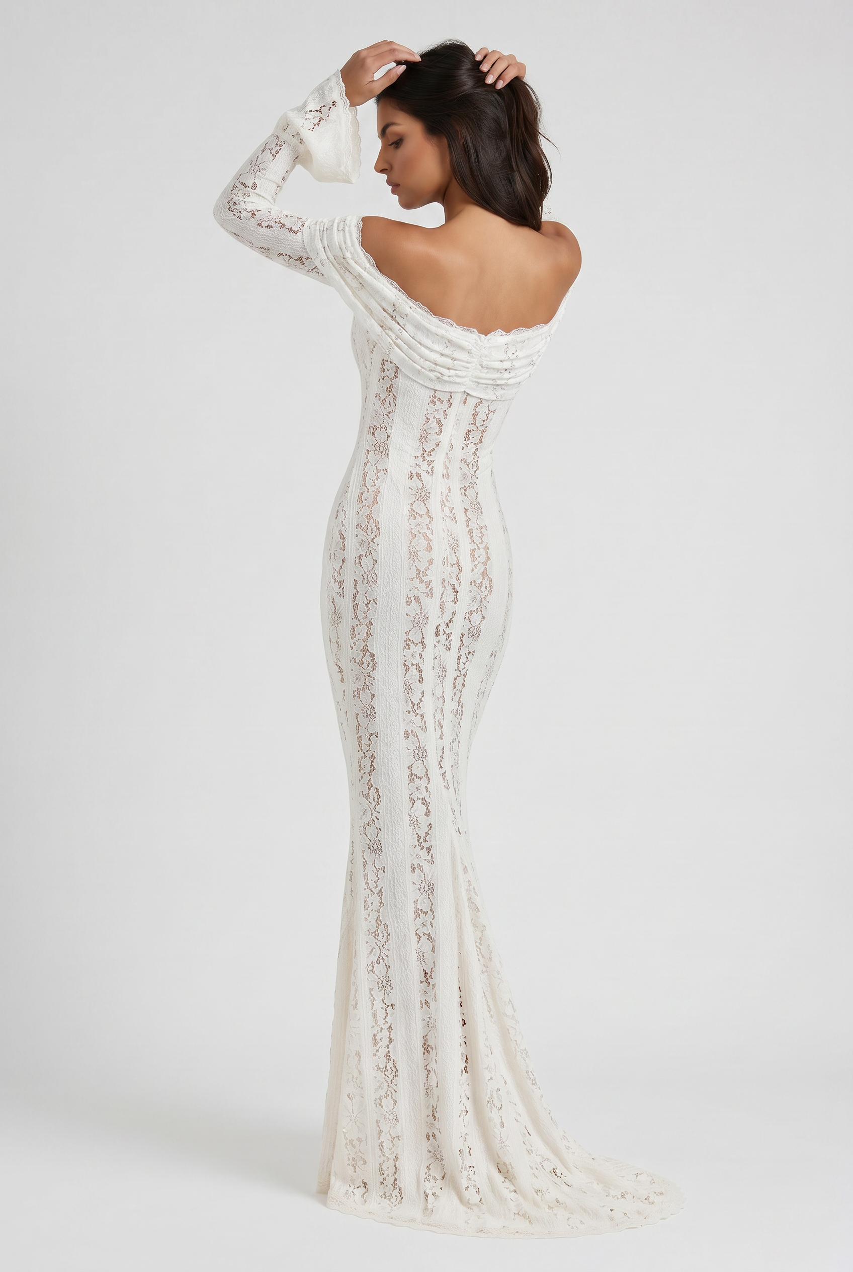 Abito maxi Alessandra bianco schiena scoperta Bella di Roma – look matrimonio romantico