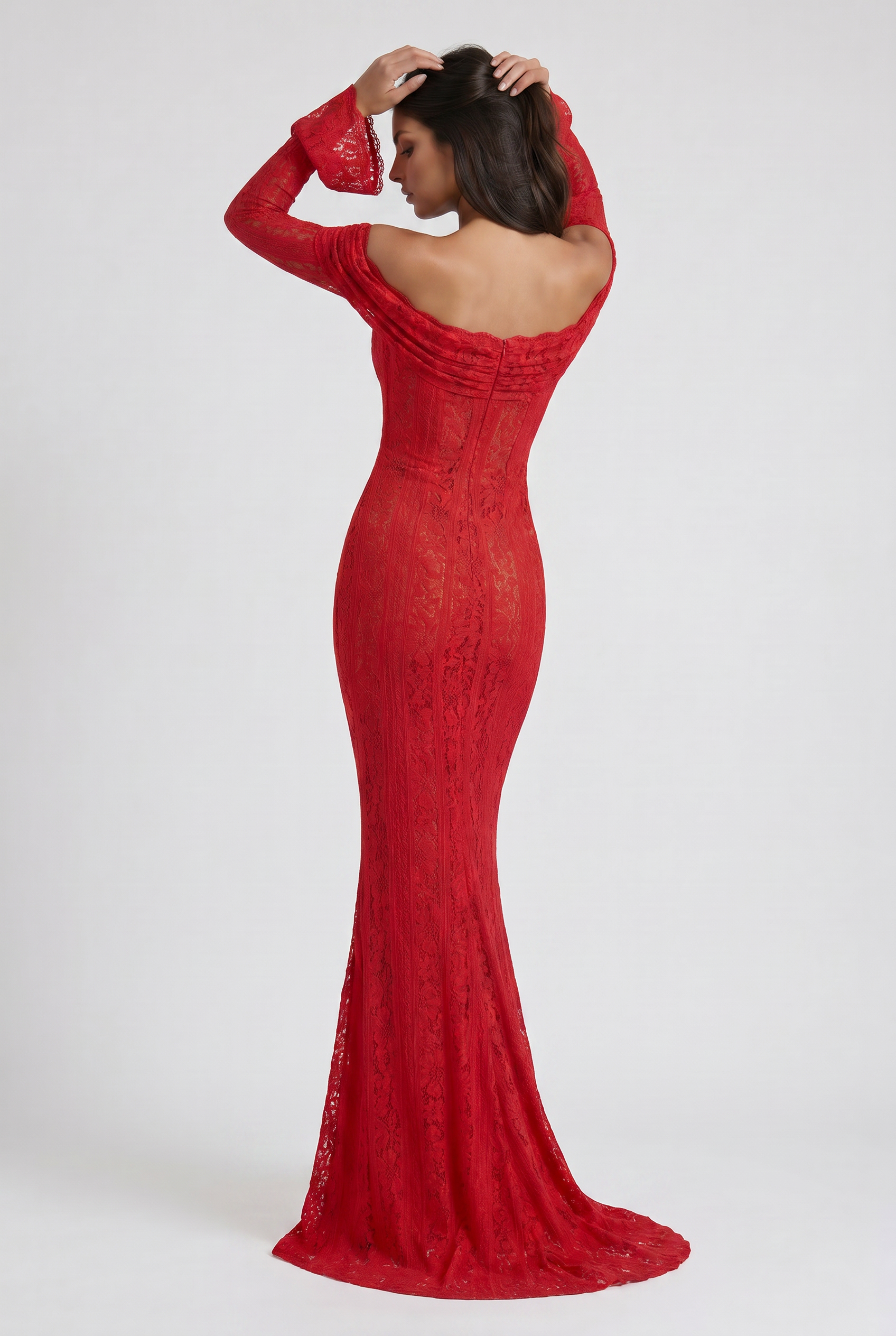 Abito maxi Alessandra rosso schiena scoperta Bella di Roma – corsetto floreale