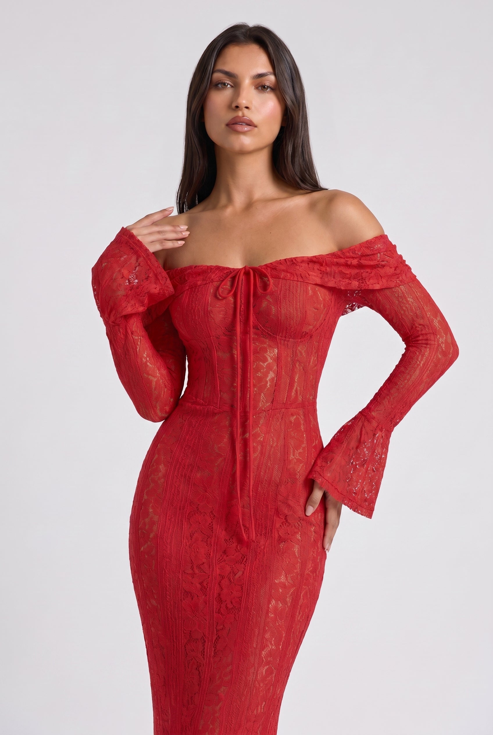 Abito maxi Alessandra rosso schiena scoperta Bella di Roma – schiena decorata