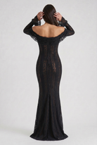 Abito maxi Alessandra nero schiena scoperta Bella di Roma – gonna maxi fluida