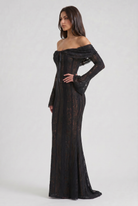 Abito maxi Alessandra nero schiena scoperta Bella di Roma – corsetto floreale