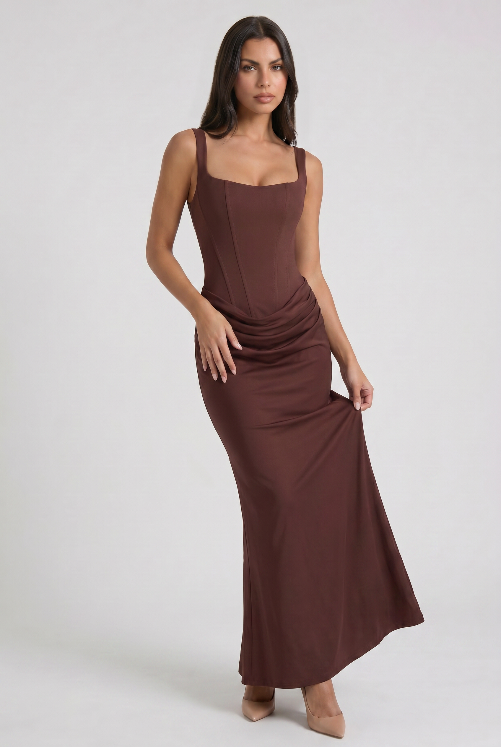 Abito maxi Éléonora satin bianco Bella di Roma – white maxi dress corsetto
