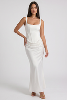 Abito maxi Éléonora satin cioccolato Bella di Roma – corsetto caldo elegante