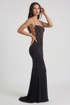 Abito maxi Lumina nero sirena strass Bella di Roma – taglie XS-XL