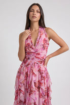 Abito maxi Belladina floreale rosa Bella di Roma – gonna volant sovrapposti