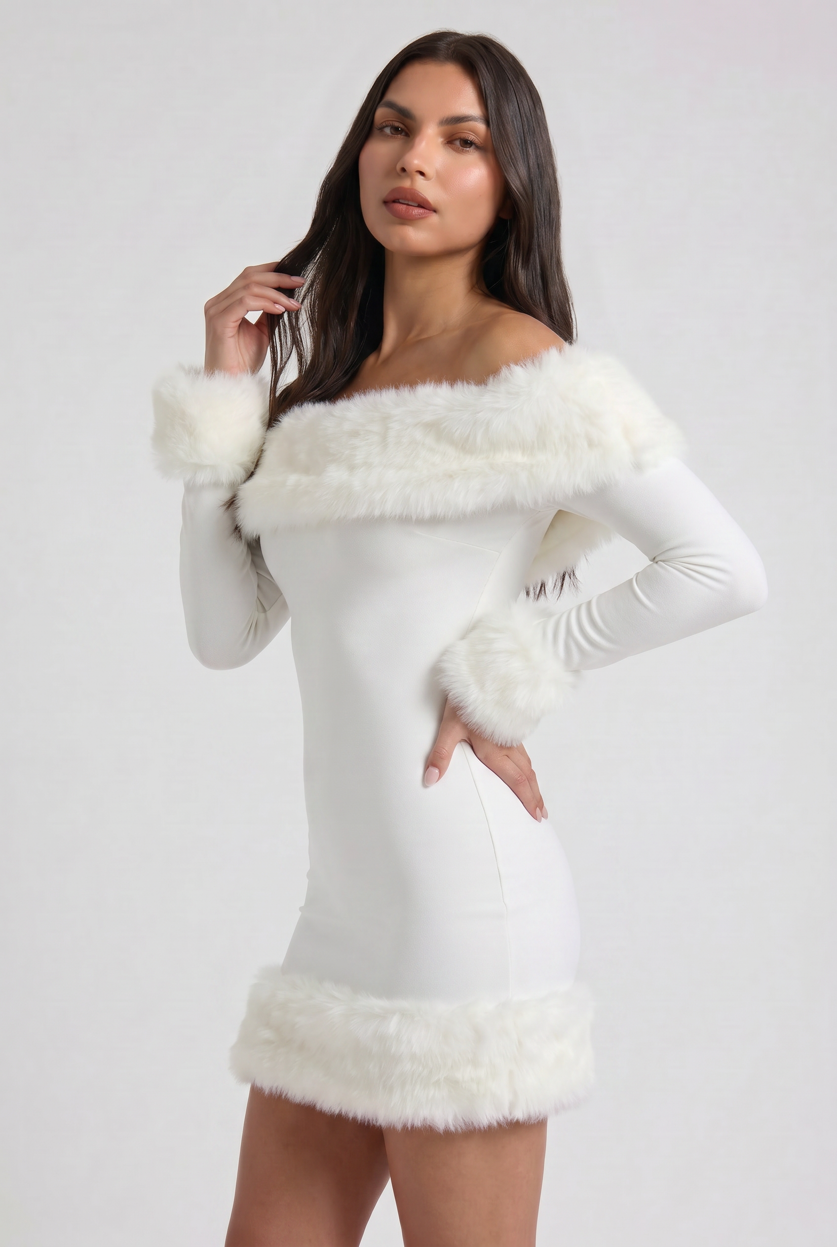 Abito Mini Bella Bianco Pelliccia Bella di Roma – retro