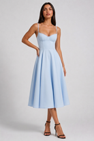 Abito Midi Selene Blu Baby Satin Bella di Roma – vista frontale