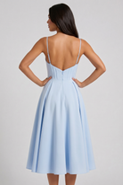 Abito Midi Selene Blu Baby Satin Bella di Roma – laterale