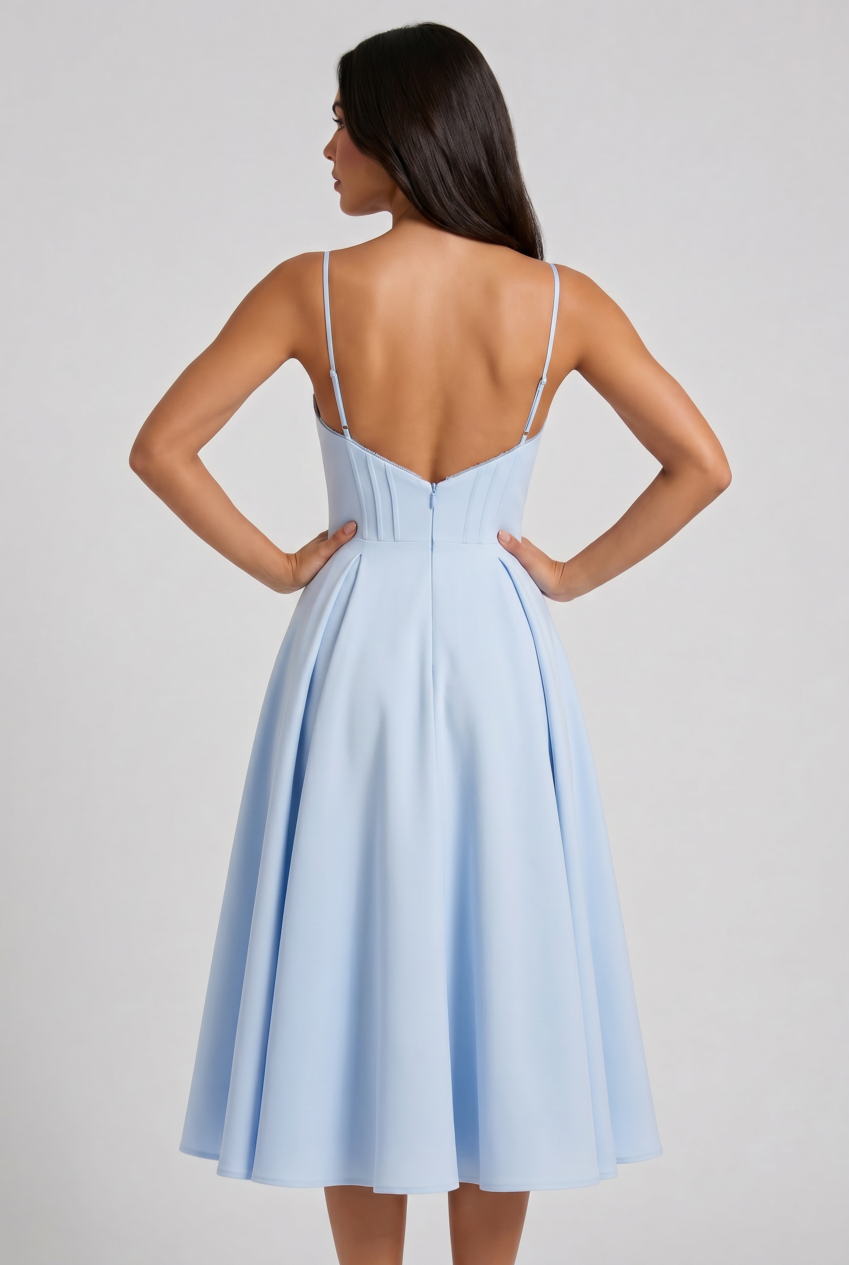 Abito Midi Selene Blu Baby Satin Bella di Roma – laterale