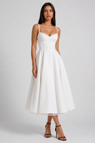Abito Midi Selene Bianco Blu Baby Satin Bella di Roma – laterale