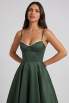 Abito Midi Selene Verde Bosco Satin Bella di Roma – dettaglio