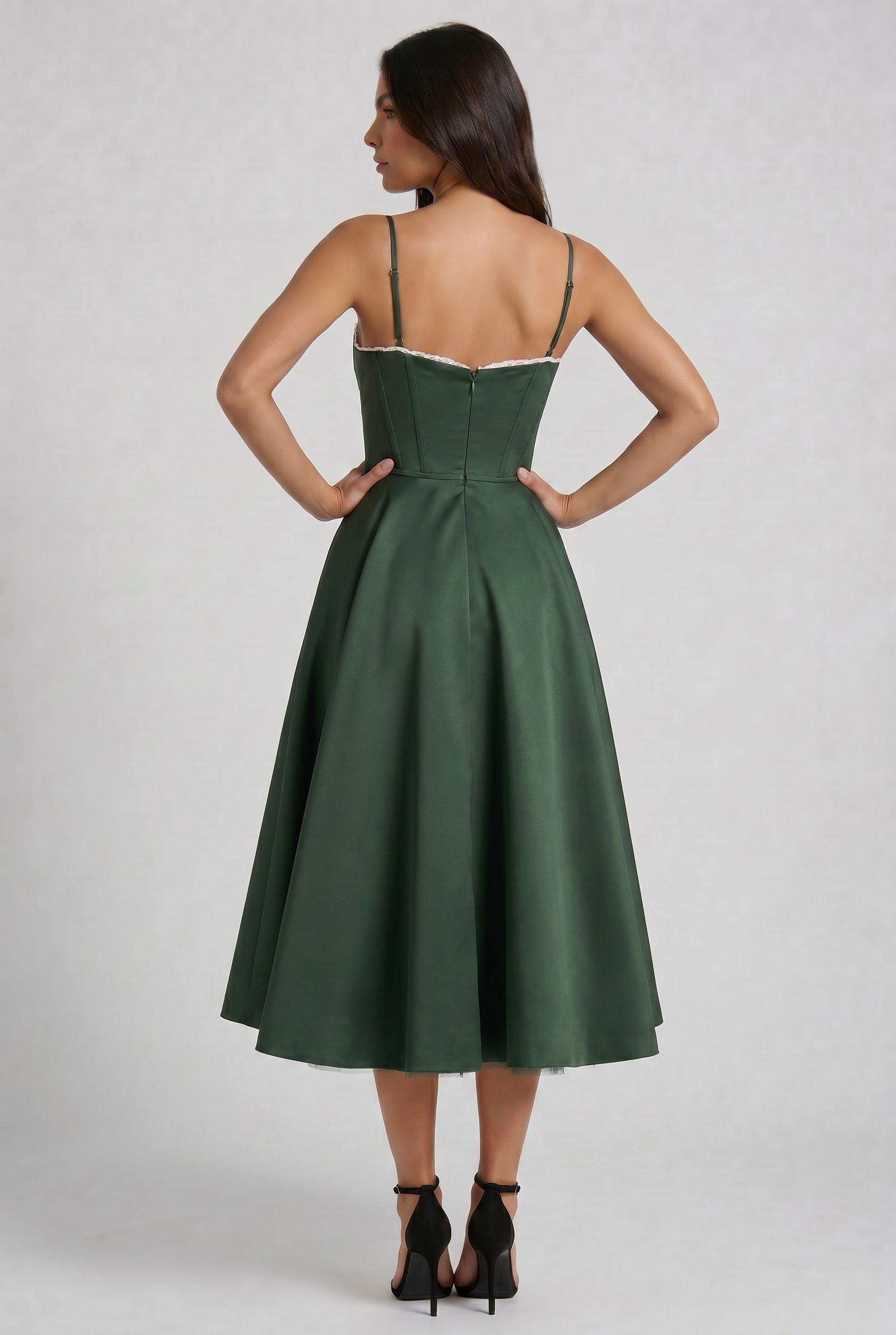 Abito Midi Selene Verde Bosco Satin Bella di Roma – laterale
