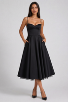 Abito Midi Selene Nero Satin Bella di Roma – vista frontale