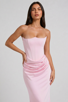 Abito maxi Tessa satin corsetto rosa Bella di Roma – senza spalline
