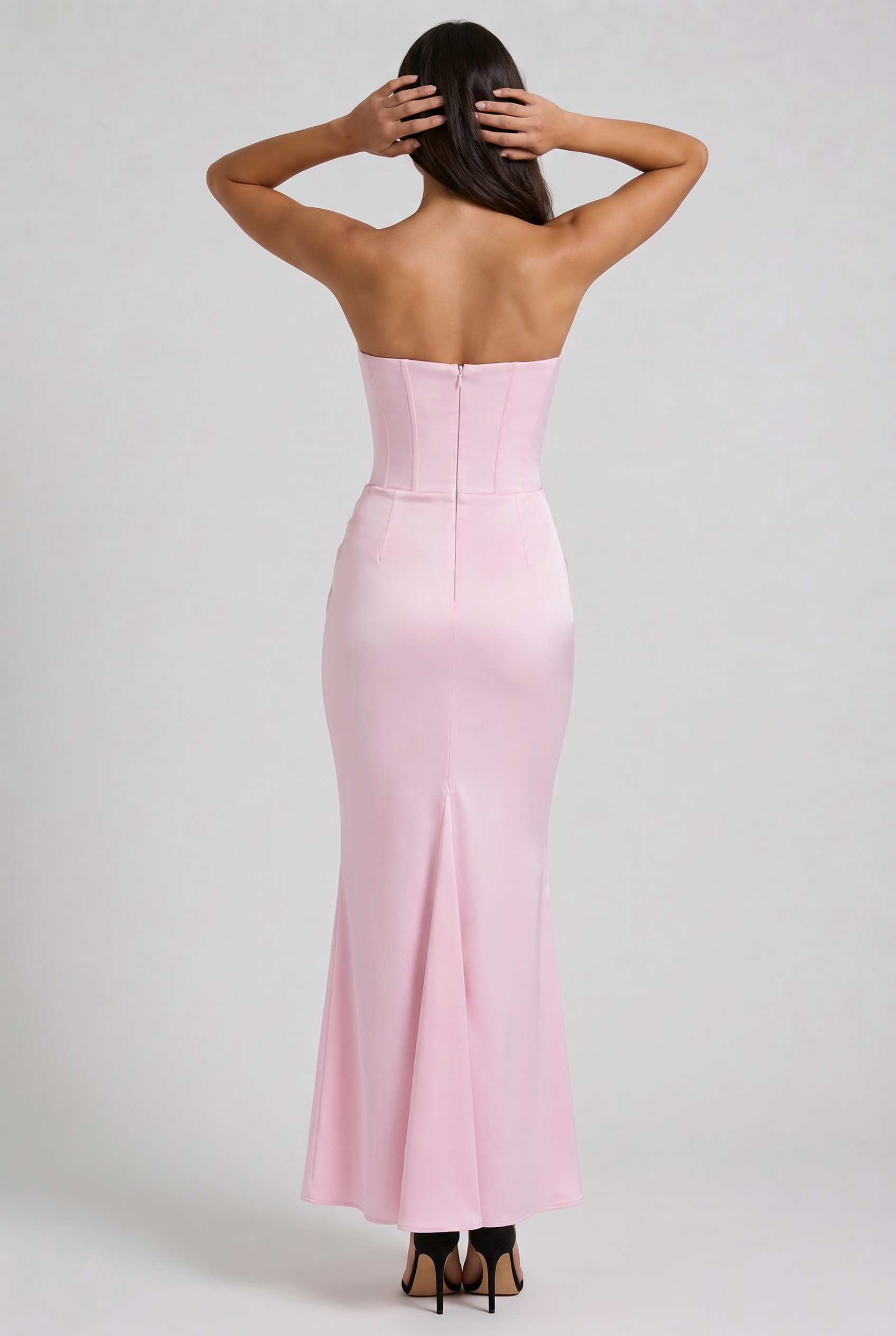 Abito maxi Tessa satin corsetto rosa Bella di Roma – cintura drappeggiata