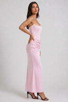 Abito maxi Tessa satin corsetto rosa Bella di Roma – silhouette elegante