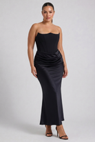 Abito maxi Tessa satin corsetto nero Bella di Roma – senza spalline classico