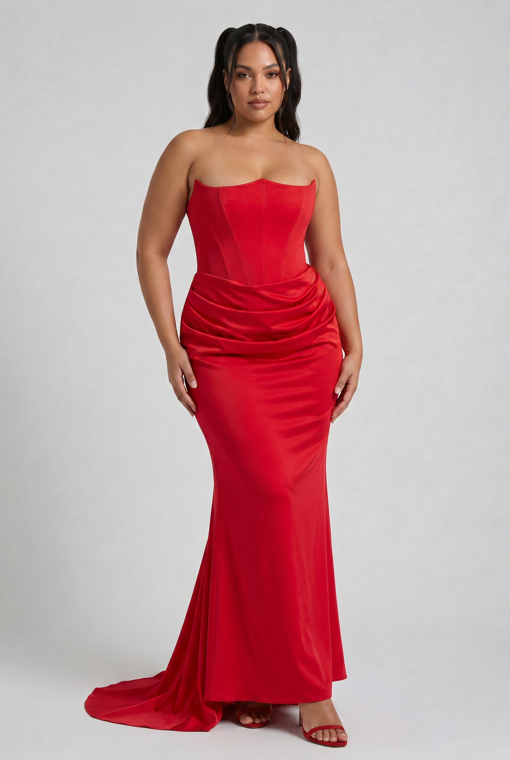Abito maxi Tessa satin corsetto rosso Bella di Roma – look cerimonia