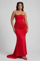 Abito maxi Tessa satin corsetto rosso Bella di Roma – look cerimonia