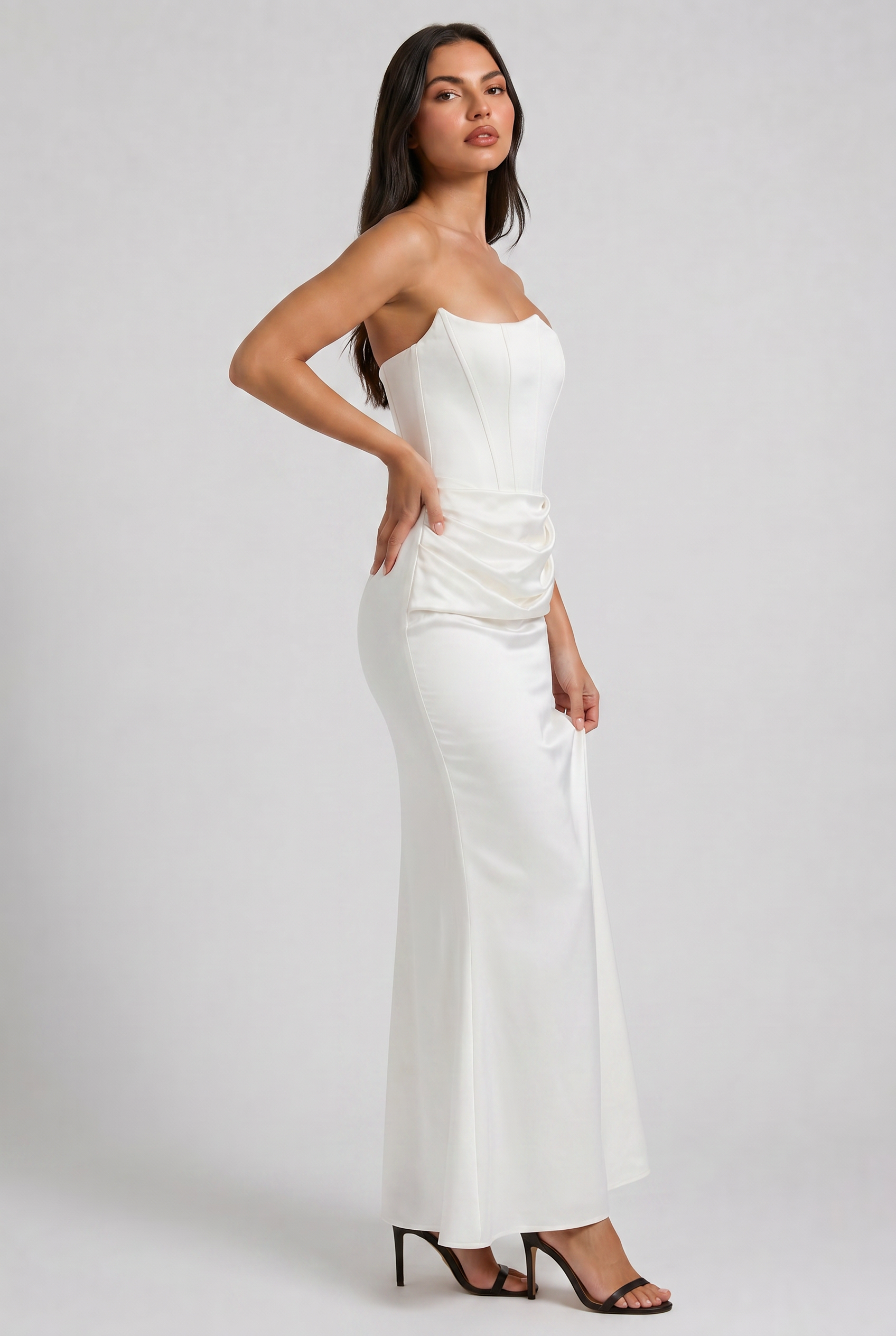 Abito maxi Tessa satin corsetto Bella di Roma – 5 colori taglie XS-XL