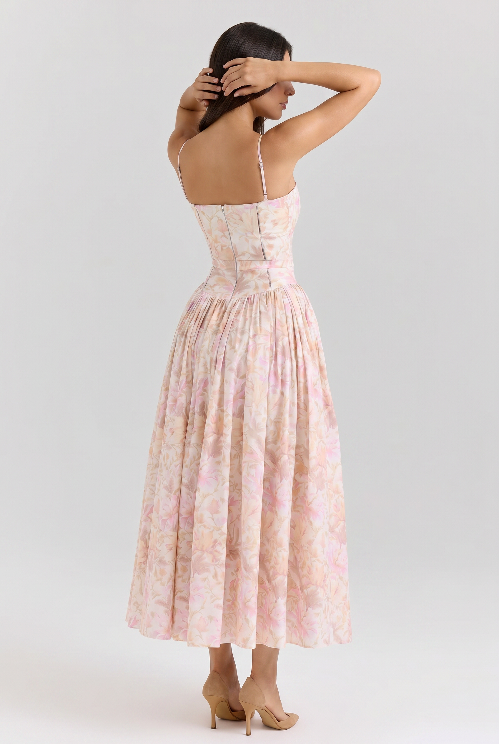 Abito maxi Imogen floreale bianco Bella di Roma – gonna plissettata
