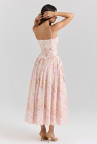 Abito maxi Imogen floreale bianco Bella di Roma – gonna plissettata