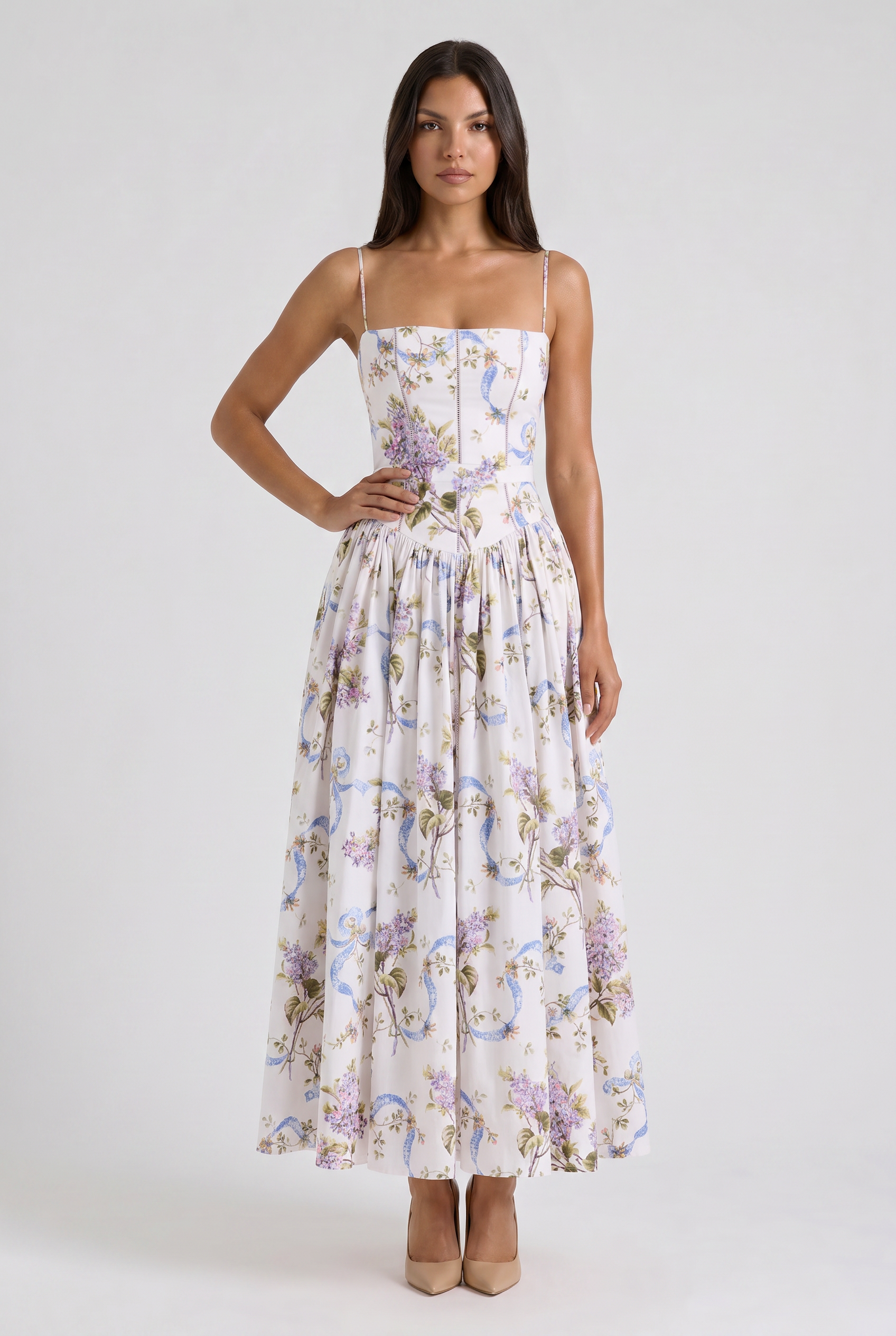 Abito maxi Imogen floreale rosa Bella di Roma – vista frontale