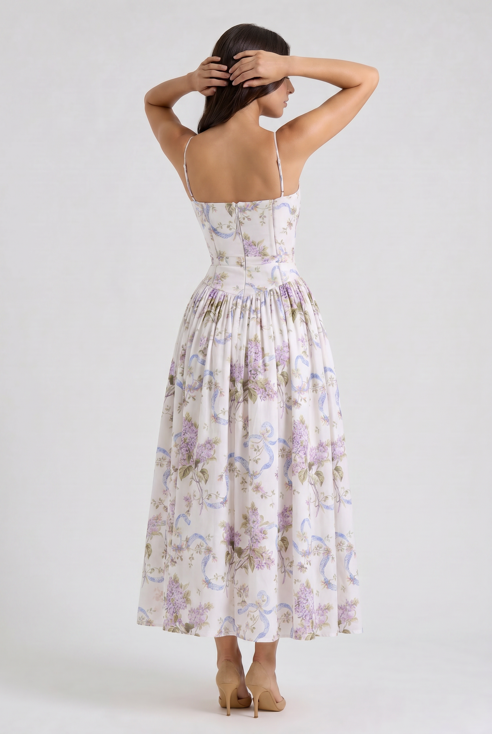 Abito maxi Imogen floreale rosa Bella di Roma – gonna plissettata