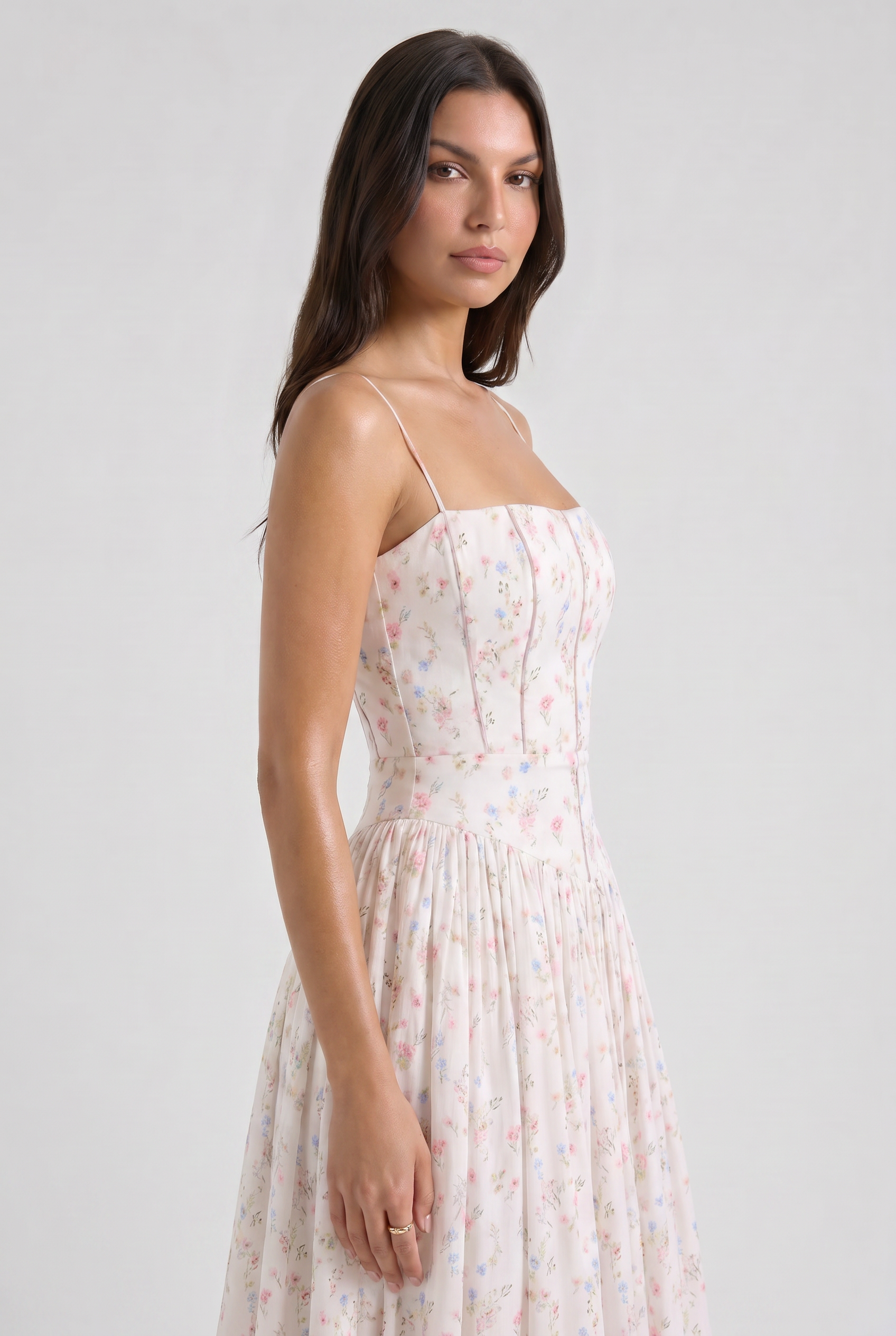 Abito maxi Imogen bianco Bella di Roma – corsetto in vita