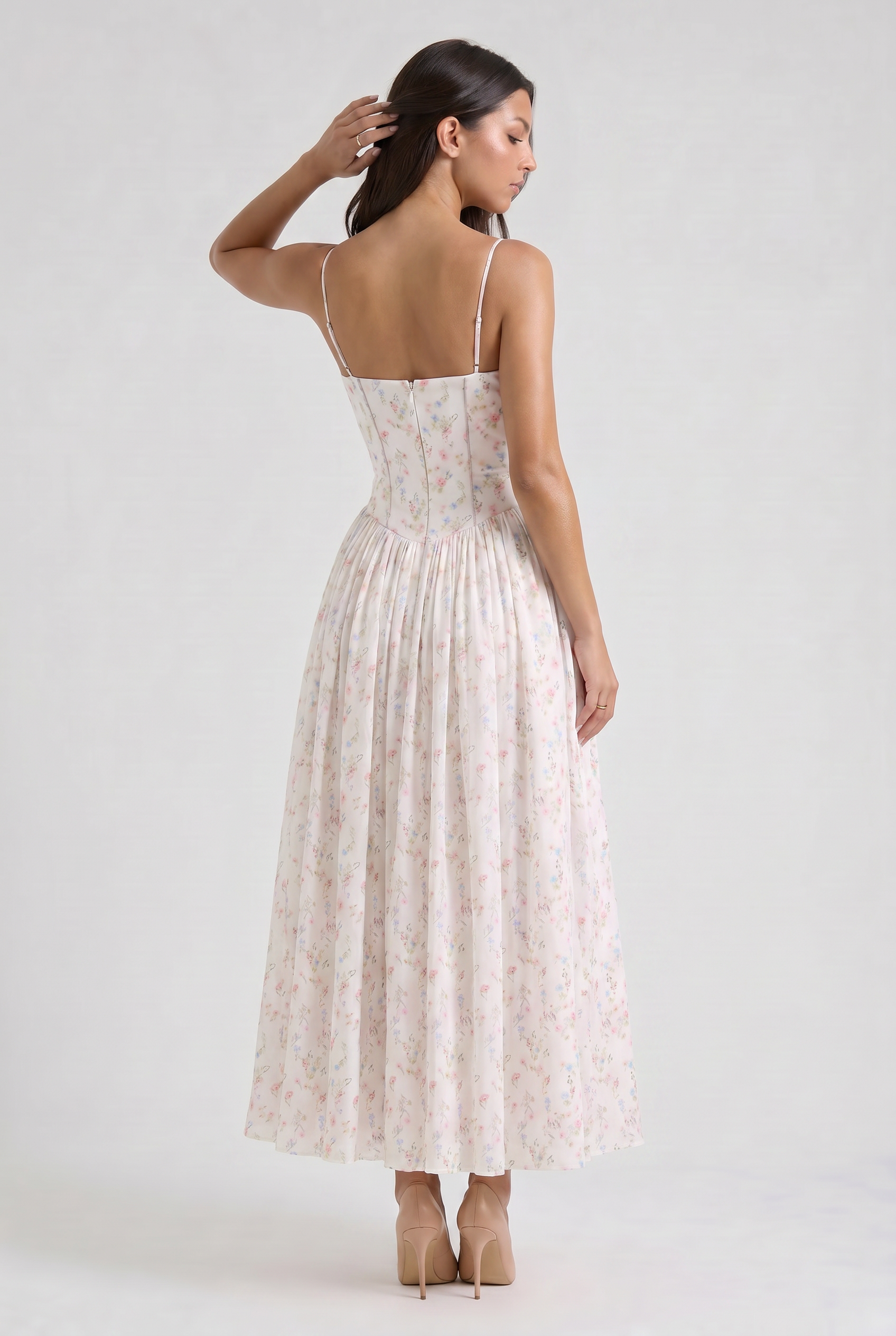 Abito maxi Imogen bianco chewing-gum Bella di Roma – vista frontale