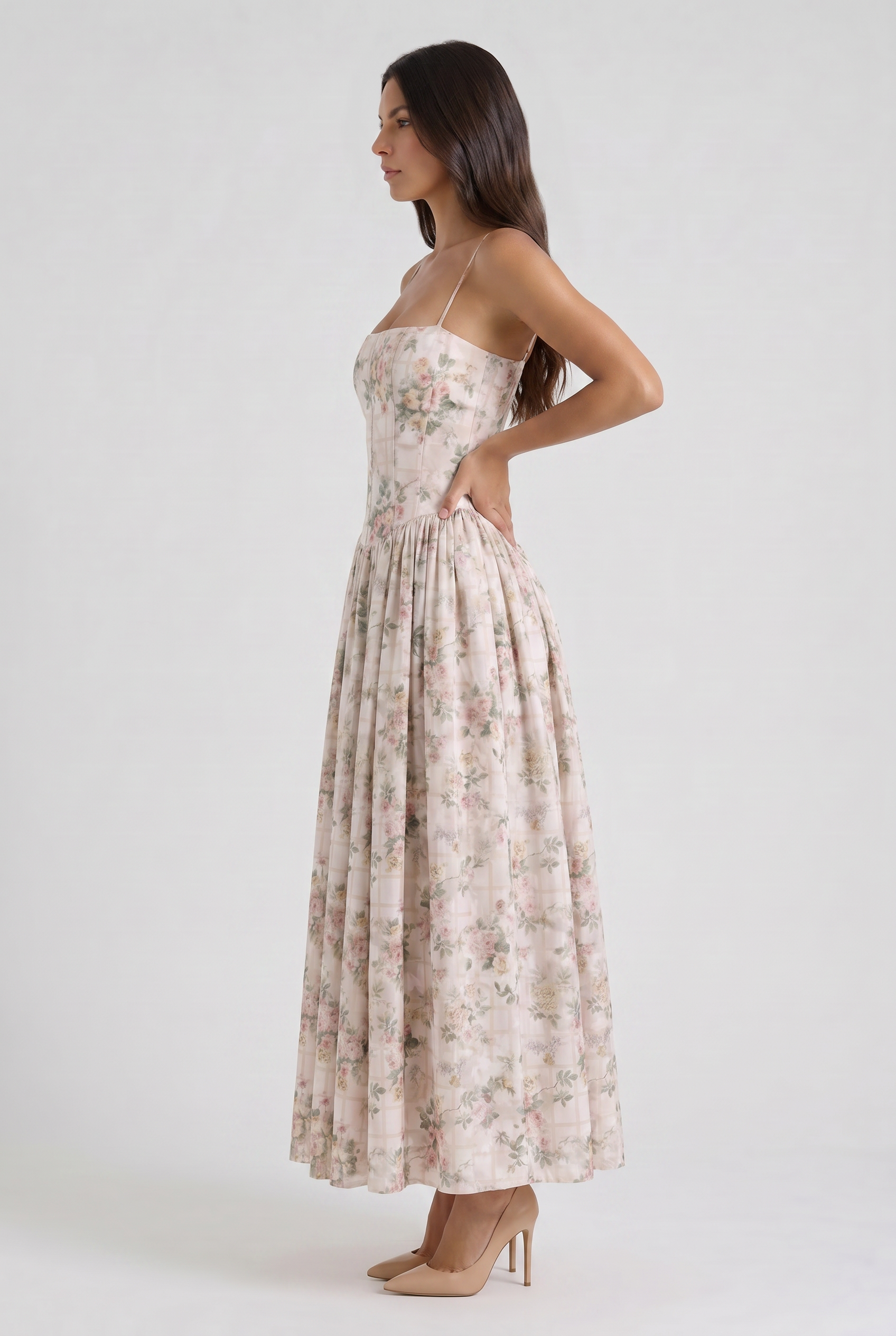 Abito maxi Imogen bianco chewing-gum Bella di Roma – look matrimonio