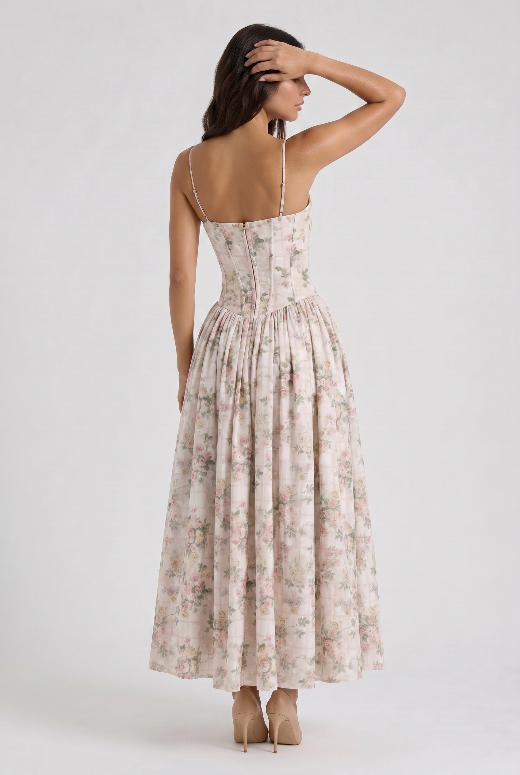 Abito maxi Imogen floreale beige Bella di Roma – vista frontale