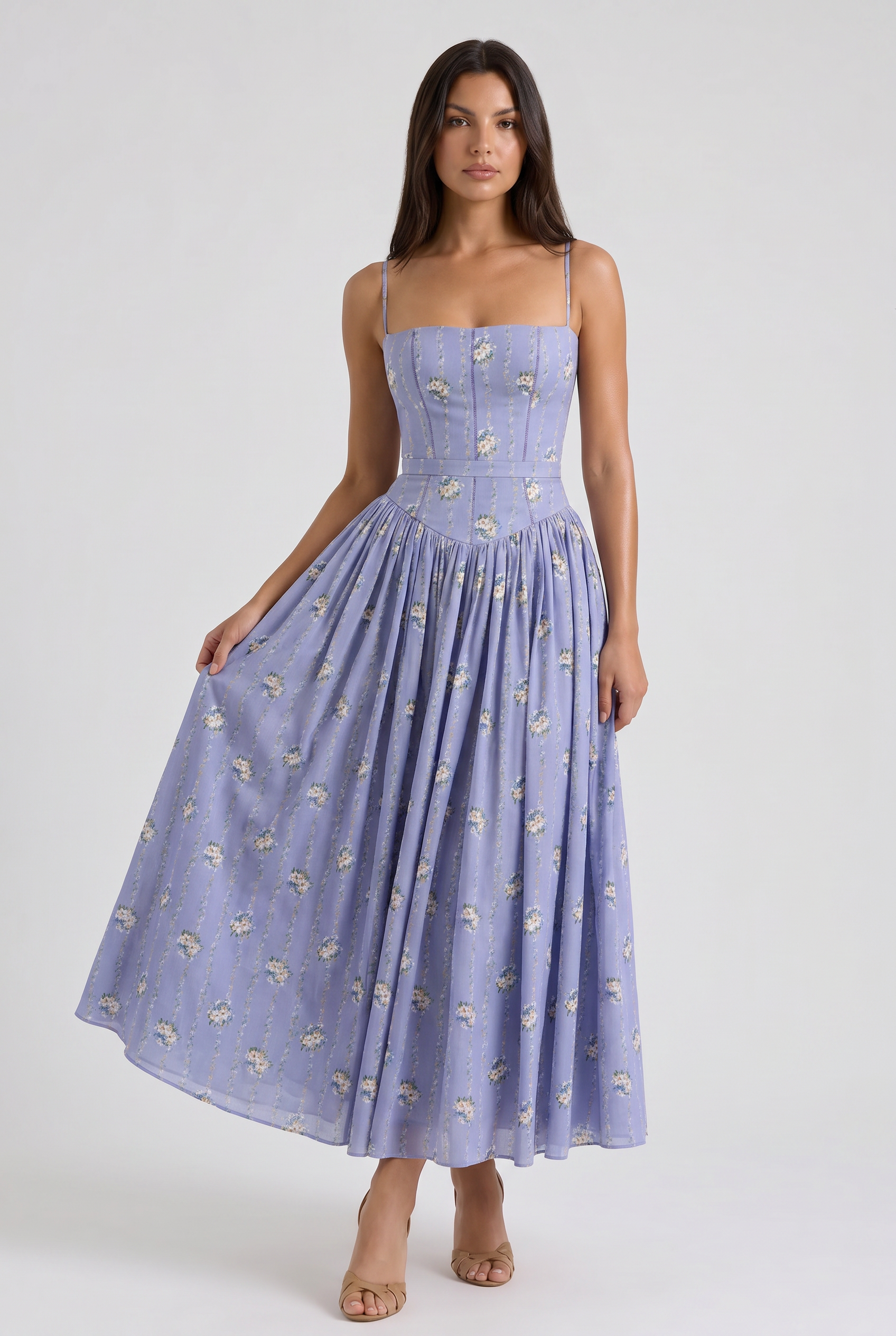 Abito maxi Imogen floreale beige Bella di Roma – look cerimonia estiva