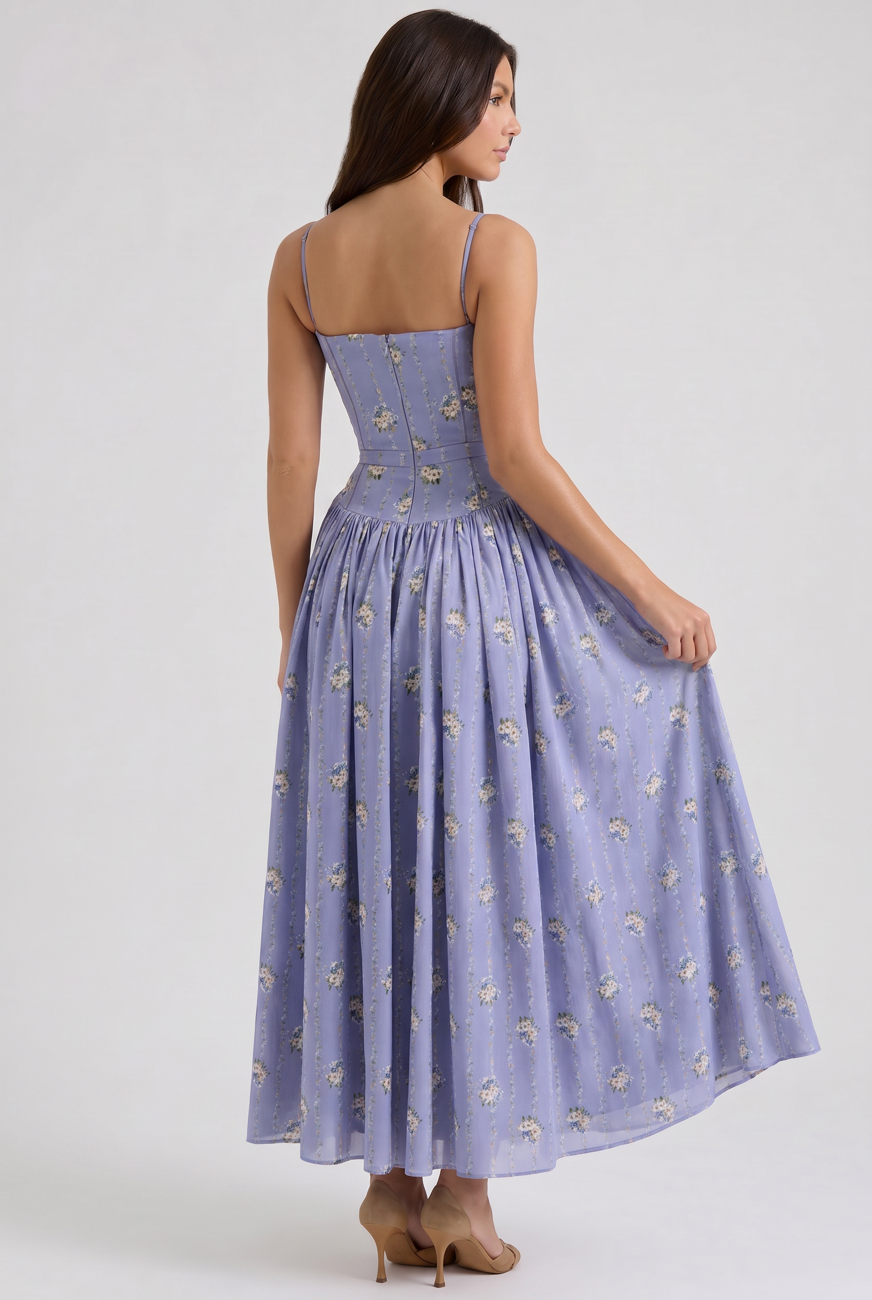 Abito maxi Imogen floreale blu Bella di Roma – silhouette femminile