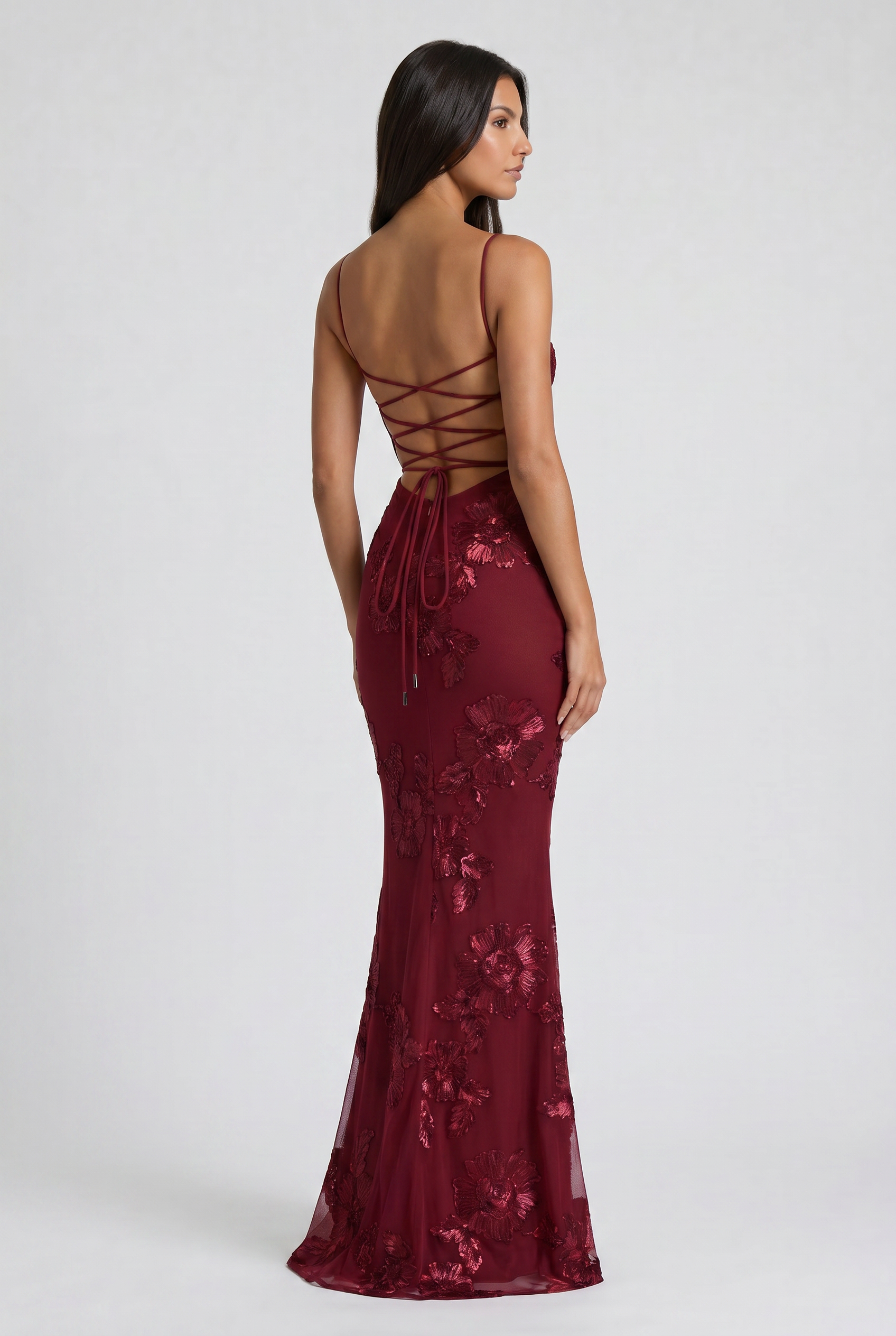 Abito maxi Mirelle floreale bordeaux Bella di Roma – gonna svasata