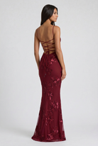 Abito maxi Mirelle floreale bordeaux Bella di Roma – gonna svasata