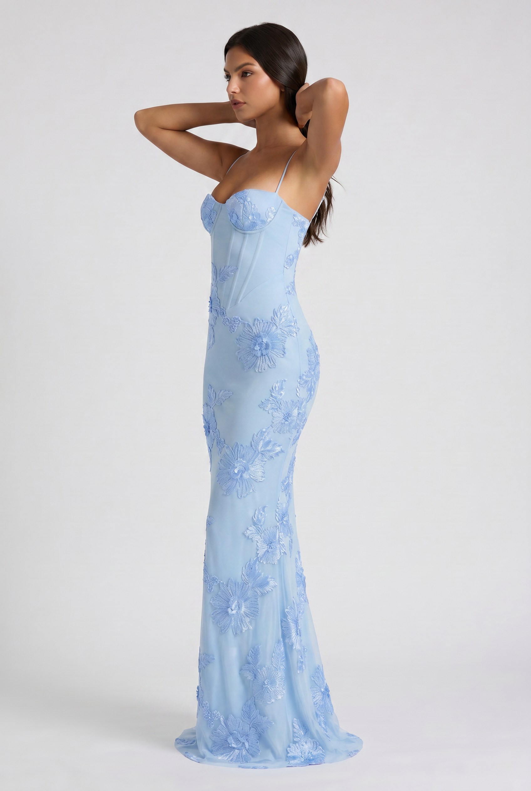 Abito maxi Mirelle floreale bordeaux Bella di Roma – vista laterale